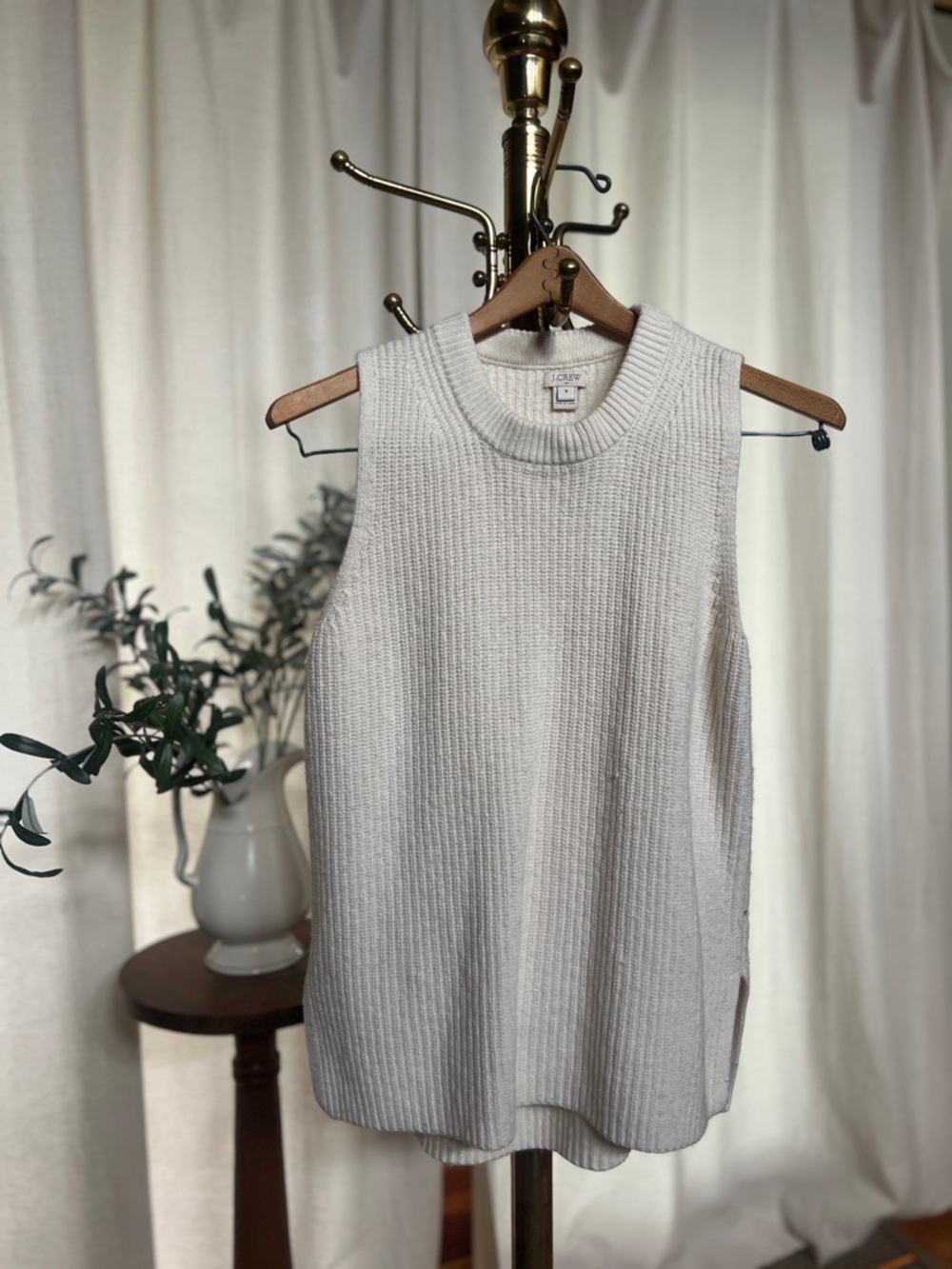 J. Crew Cream Ribbed Sleeveless Knit Shell